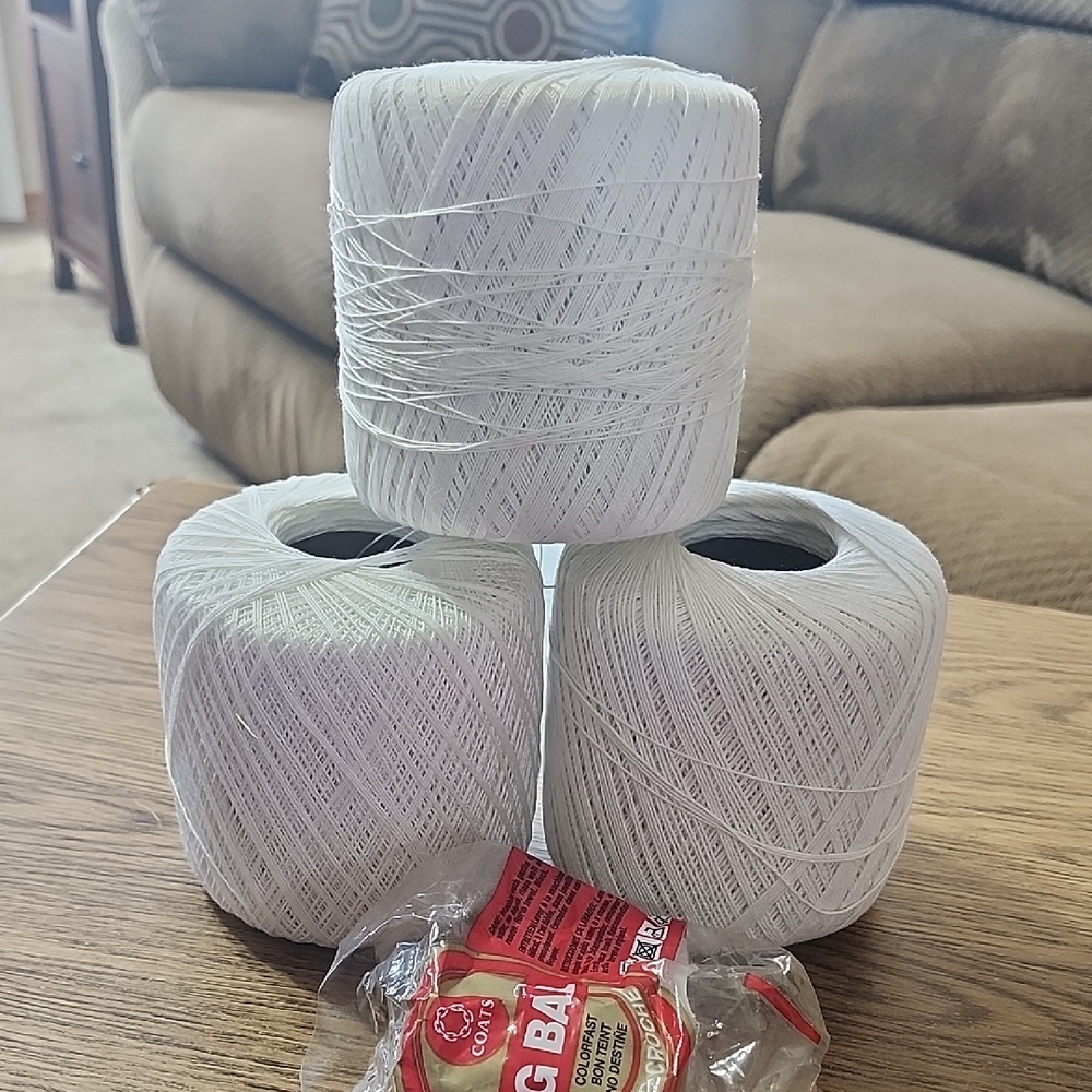 Coats 100% Mercerized Cotton 3 cord crochet knitting craft White thread yarn lot